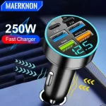 250W USB Car Charger Fast Charging PD QC3.0 USB C Car Phone Charger Type C Adapter for iPhone Samsung Huawei Xiaomi Quick Charge