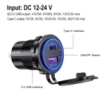 60W PD Type C/QC 3.0 USB Car Charger with Switch Socket Power Outlet Adapter Waterproof For 12V 24V Car Truck Boat RV Motorcycle