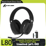 Attack Shark L80 Tri-mode Gaming Headset, Lightweight 180g, 5.1 Channel Hi-Fi Stereo Surround Sound,Pluggable Microphone