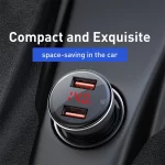 Baseus 24W Metal Dual USB Car Charger Digital Display Fast Car Charging Charger For iPhone Xiaomi Samsung Android Mobile Phone