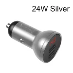 Baseus 24W Metal Dual USB Car Charger Digital Display Fast Car Charging Charger For iPhone Xiaomi Samsung Android Mobile Phone