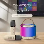 K52 Wireless Bluetooth Speaker Multifunction with 2 Microphone RGB Portable Music Player Karaoke Machine for Child Home Gift