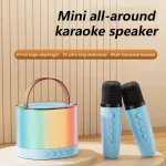 K52 Wireless Bluetooth Speaker Multifunction with 2 Microphone RGB Portable Music Player Karaoke Machine for Child Home Gift