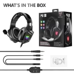 ONIKUMA Gaming Headphones with Flexible HD Mic RGB Light Surround Sound Over-Ear Wired Headset Gamer for PC Gaming Xbox