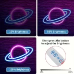 Planet Neon Sign, 10 Levels Brightness LED Neon Lights Signs For Wall Decor, USB Powered Neon Lights For Bedroom