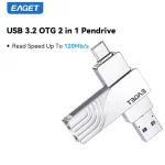 Eaget USB 3.2 OTG Type C Pen Drive 2 in 1 USB Flash Drive 32GB 64GB 128GB 256GB 512GB Customized Metal Pendrive For Macbook PC