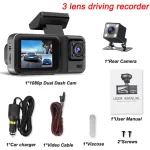3 Channel Car DVR Three Way Dash Cam Inside Vehicle Camera DVRs Recorder FHD 1080P Video Mini Registrator Dashcam Camcorder