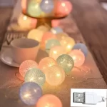 LED Cotton Balls String Lights Battery or USB Powered Fairy Garland Lighting Strings Christmas Holiday Wedding Party Decoration