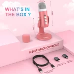 USB Condenser Microphone Pink Studio Recording Mic for PC Mac Computer Phone Gaming Streaming Podcasting Vocals Laptop Desktop