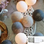 LED Cotton Balls String Lights Battery or USB Powered Fairy Garland Lighting Strings Christmas Holiday Wedding Party Decoration