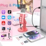 USB Condenser Microphone Pink Studio Recording Mic for PC Mac Computer Phone Gaming Streaming Podcasting Vocals Laptop Desktop