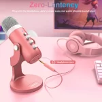 USB Condenser Microphone Pink Studio Recording Mic for PC Mac Computer Phone Gaming Streaming Podcasting Vocals Laptop Desktop
