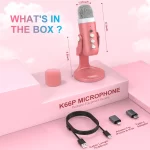 USB Condenser Microphone Pink Studio Recording Mic for PC Mac Computer Phone Gaming Streaming Podcasting Vocals Laptop Desktop