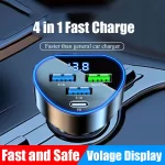 UYUXIO 4 in 1 USB C Car Charger with Voltage Display Super Fast Charging Adapter in Car for iPhone 15 Samsung Huawei Oneplus