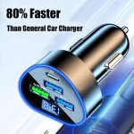 UYUXIO 4 in 1 USB C Car Charger with Voltage Display Super Fast Charging Adapter in Car for iPhone 15 Samsung Huawei Oneplus