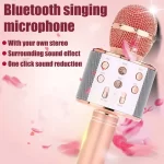 WS858 Karaoke Microphone for Kids Singing 5 in 1 Wireless Bluetooth Microphone with LED Lights Machine Portable Mic Speaker