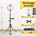 Tripod With RGB Ring Light For Phone Tripod Camera Stand Selfie Photography Light LED Lamp Color Photo Studio For YouTube Live