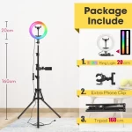 Tripod With RGB Ring Light For Phone Tripod Camera Stand Selfie Photography Light LED Lamp Color Photo Studio For YouTube Live
