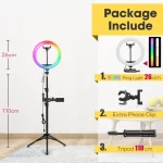 Tripod With RGB Ring Light For Phone Tripod Camera Stand Selfie Photography Light LED Lamp Color Photo Studio For YouTube Live