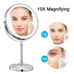 8 Inch Gold Makeup Mirror With Light USB Charging 10X Magnifying Vanity Mirror Backlit Adjustable Light Standing Cosmetic Mirror