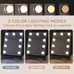 Lighted Vanity Mirror with Bluetooth and Wireless Charging Makeup Lights 9 Dimmable Bulbs 3 Color Lighting Tabletop (Whi