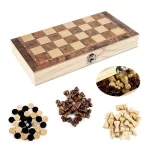 New 3 in 1 Wooden Checkers Backgammon Chess Set, Board Party Travel Games With Portable Folding Chessboard