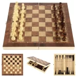 New 3 in 1 Wooden Checkers Backgammon Chess Set, Board Party Travel Games With Portable Folding Chessboard