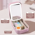 Portabl LED Three-Color Adjustable Makeup Mirror Cosmetic Bag Smart Lighted Mirror Travel Makeup Organizer Gift for Girl Women