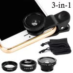 3-in-1 Wide Angle Macro Fisheye Phone Lens Kit 0.67X Wide Angle Zoom Fish Eye Macro Lenses with Fixation Clip for iPhone Samsung