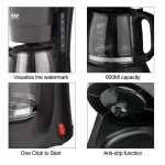 Electric Dirp Coffee Machine 600W Automatic American  Drip Type, 600ML Coffee Machine American Milk Tea Machine Coffee Pot