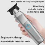 Professional Men’s Hair Clipper DLC T-Blade Full Metal with Base Charger Zero Gapped Low Noise Hair Trimmer Finishing Machine