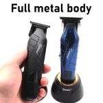 Hair Trimmer for Men Full Metal with Base Charger Zero Gapped T-Blade LED Display Professional Hair Clipper Finishing Machine