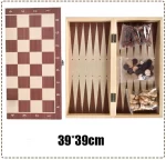 3-in-1 Wooden Chess Children toys Party Backgammon Checkers Portable Folding Solid Wooden Box for Easy Storage Family Table Game