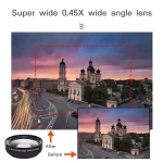 Universal HD 0.45x Super Wide Angle Lens with 12.5x Super Macro Lens for iPhone Samsung Xiaomi Smartphones Camera Phone lens Kit