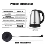 1.8L 220V Stainless Steel Electric Kettle Silver Black Base Separation Desion Rust-resistant Durable for Home During Travel