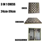 3-in-1 Wooden Chess Children toys Party Backgammon Checkers Portable Folding Solid Wooden Box for Easy Storage Family Table Game