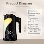 Fashome Electric Kettle 1300W 1.25L Stainless Steel Electric Tea Kettle with Temperature Control Kitchen Coffee Water Kettle Pot