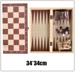 3-in-1 Wooden Chess Children toys Party Backgammon Checkers Portable Folding Solid Wooden Box for Easy Storage Family Table Game