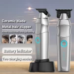 Professional Men’s Hair Clipper DLC T-Blade Full Metal with Base Charger Zero Gapped Low Noise Hair Trimmer Finishing Machine