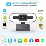 Portable Full HD 1080P 2K 4K Webcam PC Laptop Auto Focus Webcam Live Streaming Flexible with Microphone Live Broadcast withLight